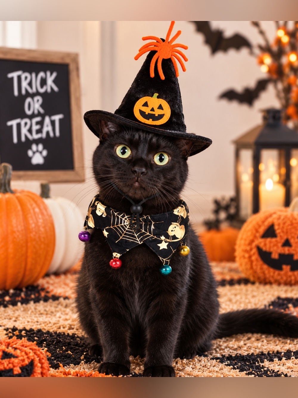 Halloween Black Cat Witch Hat Costume Pet Hat Pumpkin Spider